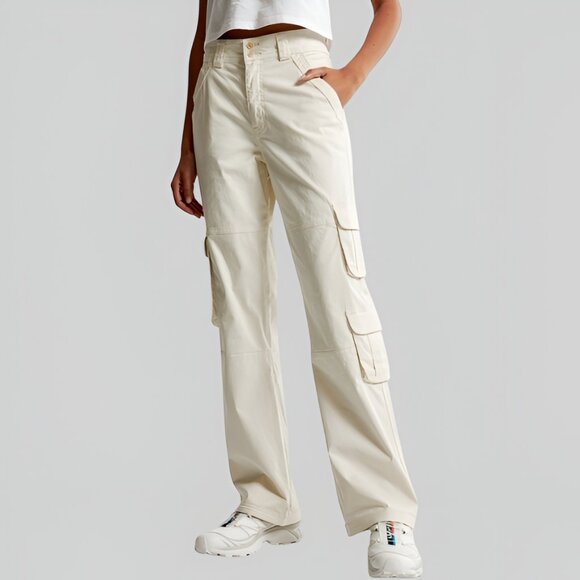 NWT ABRCROMBIE & FITCH Relaxed Cargo Pant Cream Size L (14) - Picture 1 of 9